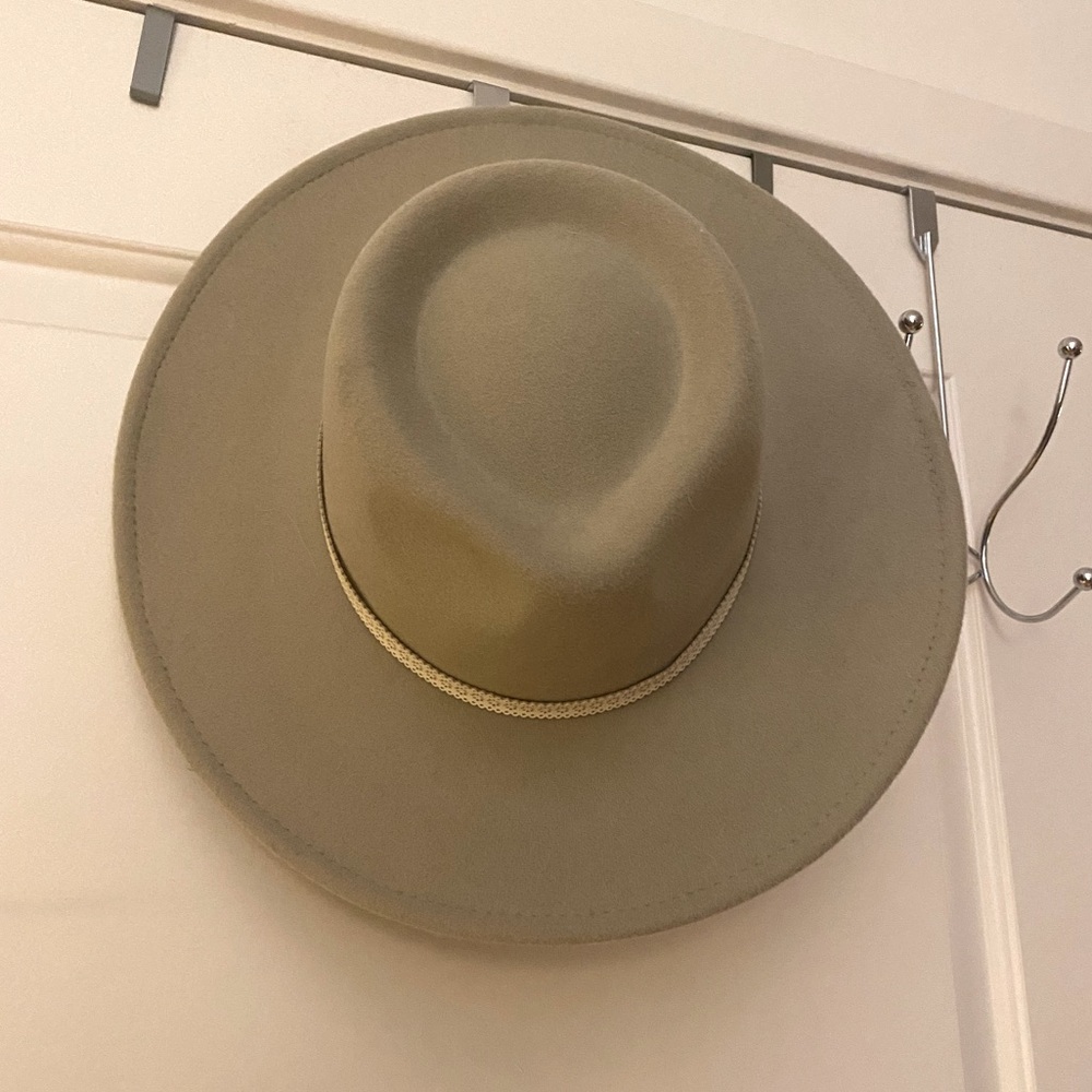 Sage green western flat brim hat